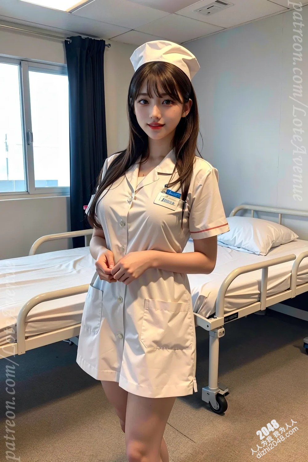 Rurina护士制服诱惑：洛特大道上的白色诱惑，护士装下的性感曲线，让人脸红心跳的制服诱惑写真(18)