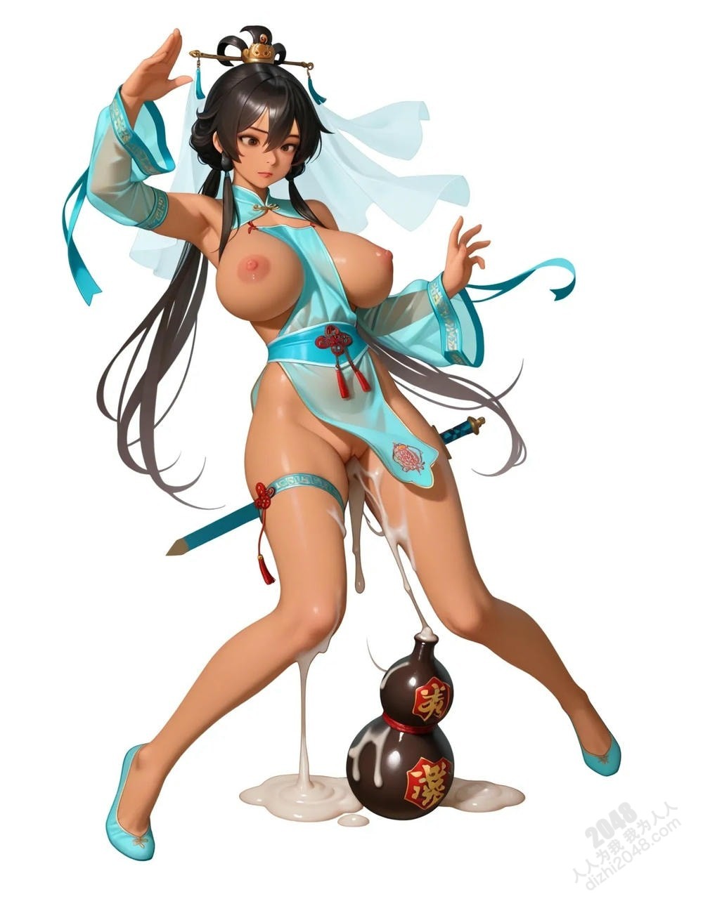 绝色仙侠少女：青衣佳人醉酒图鉴，高清诱惑壁纸，3D建模，东方韵味，古风立绘，游戏角色，国风插画(16)