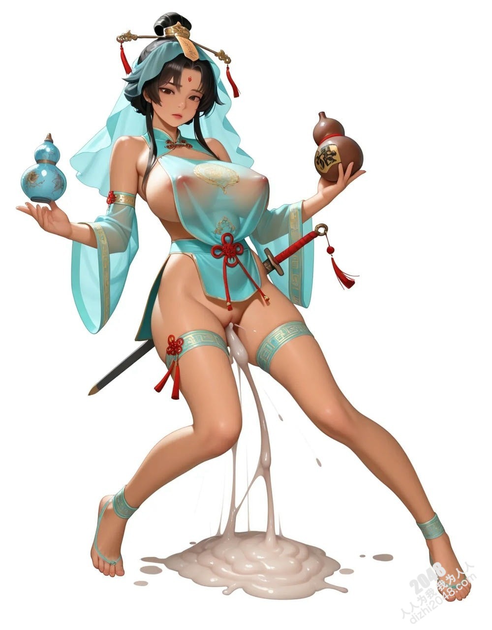 绝色仙侠少女：青衣佳人醉酒图鉴，高清诱惑壁纸，3D建模，东方韵味，古风立绘，游戏角色，国风插画(15)