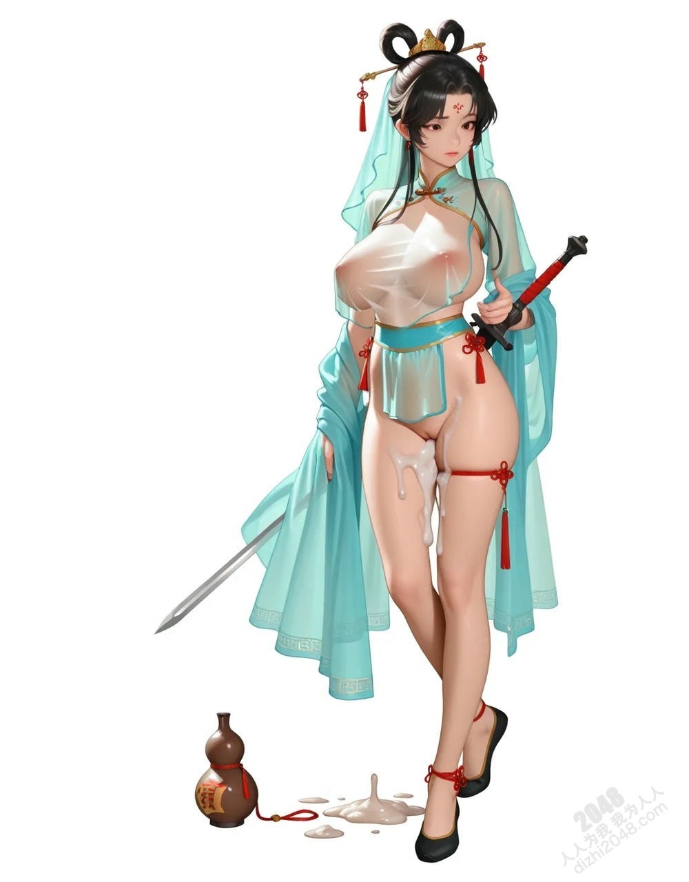 绝色仙侠少女：青衣佳人醉酒图鉴，高清诱惑壁纸，3D建模，东方韵味，古风立绘，游戏角色，国风插画(17)