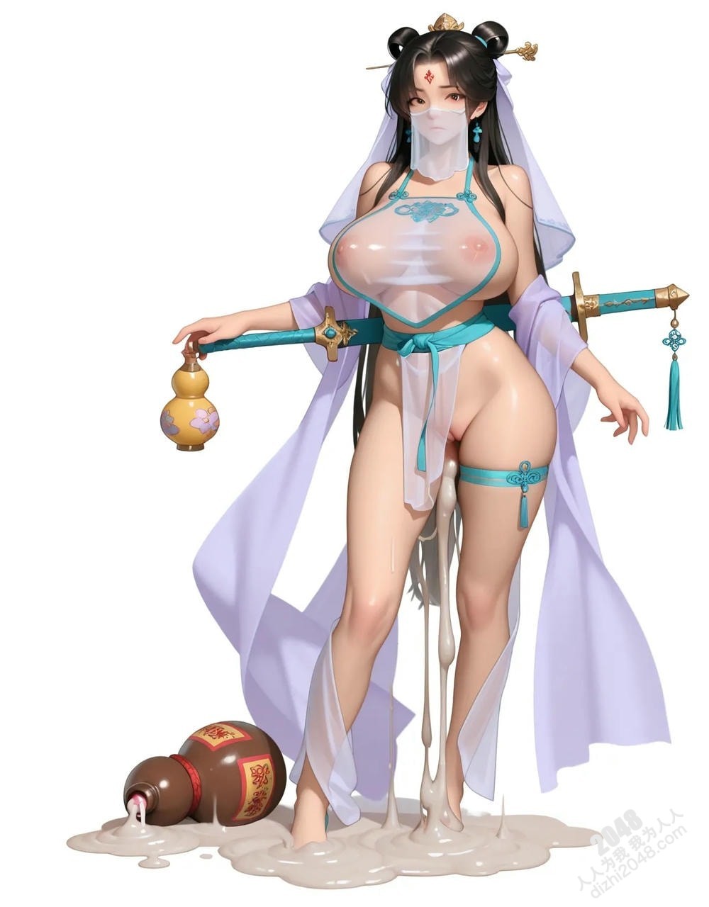 绝色仙侠少女：青衣佳人醉酒图鉴，高清诱惑壁纸，3D建模，东方韵味，古风立绘，游戏角色，国风插画(23)