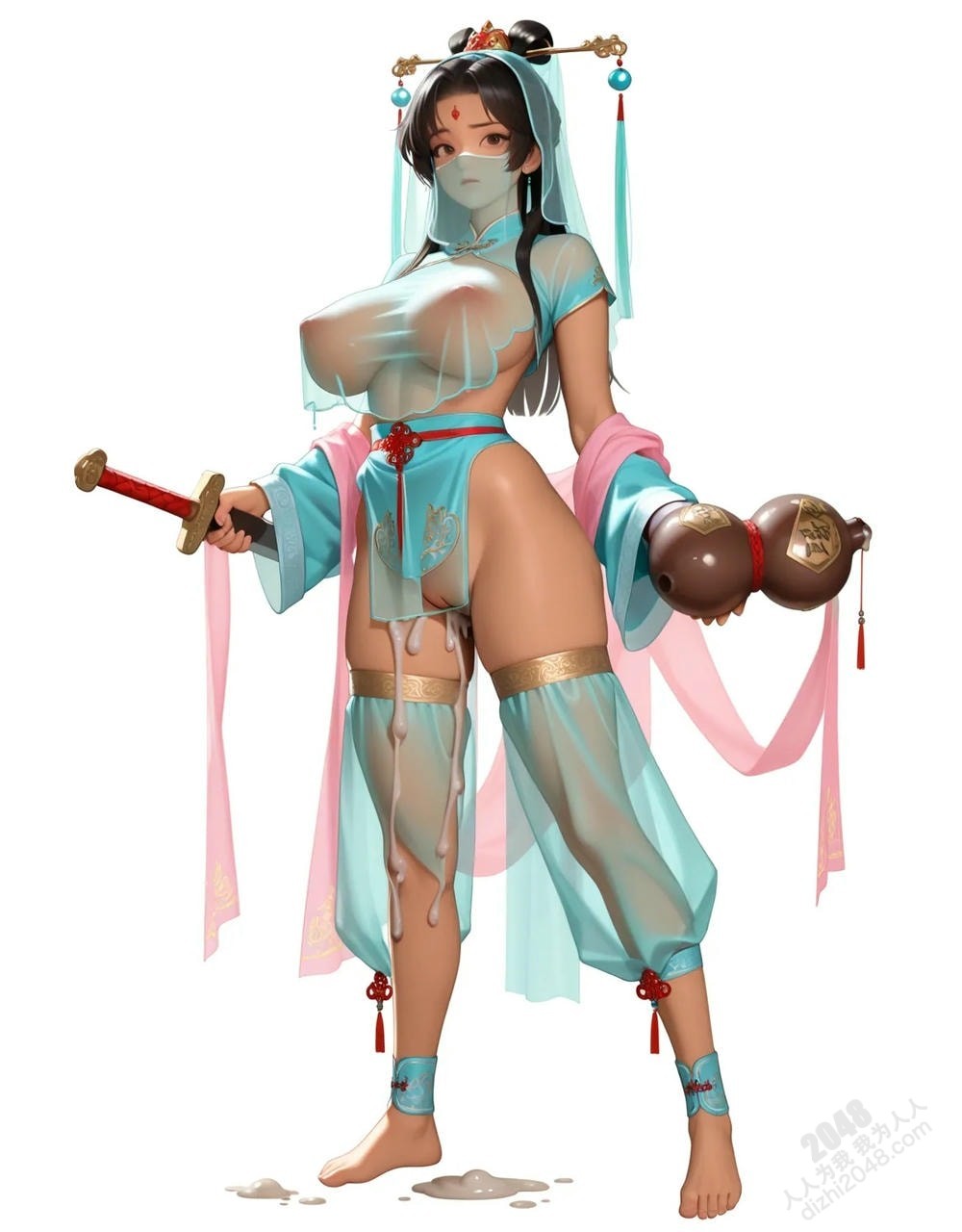 绝色仙侠少女：青丝如瀑，酥胸半露，宝剑在握，步步生莲(2)