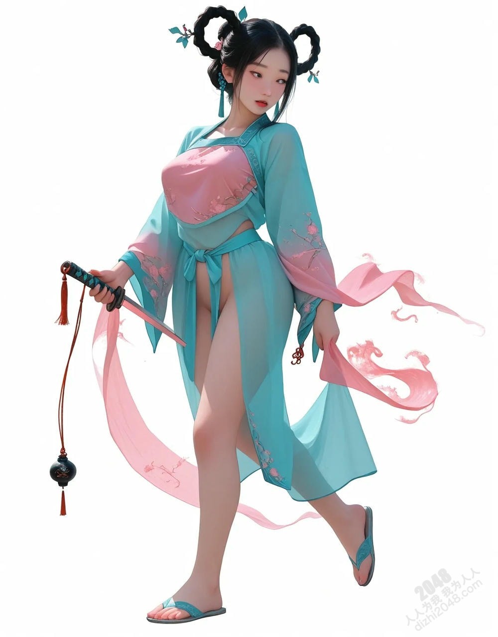 绝色仙侠少女月灵：青丝拂面，酥胸半露，倾国倾城，令人魂牵梦萦