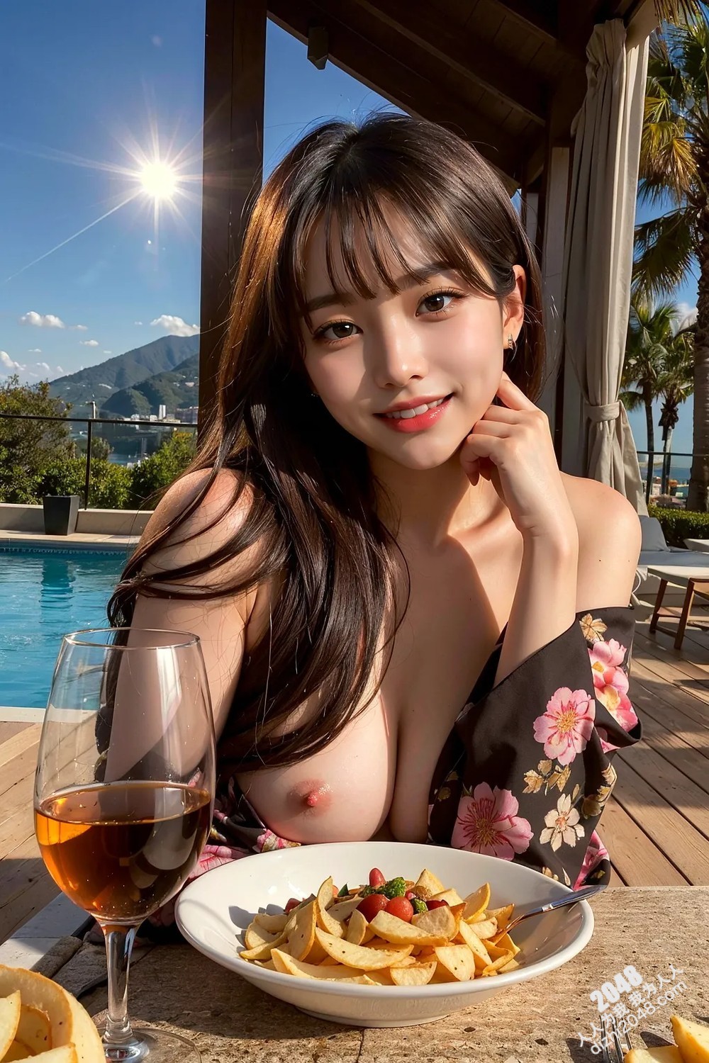 Rurina泳池边和服诱惑：比基尼下的极致曲线，诱人身材写真(14)