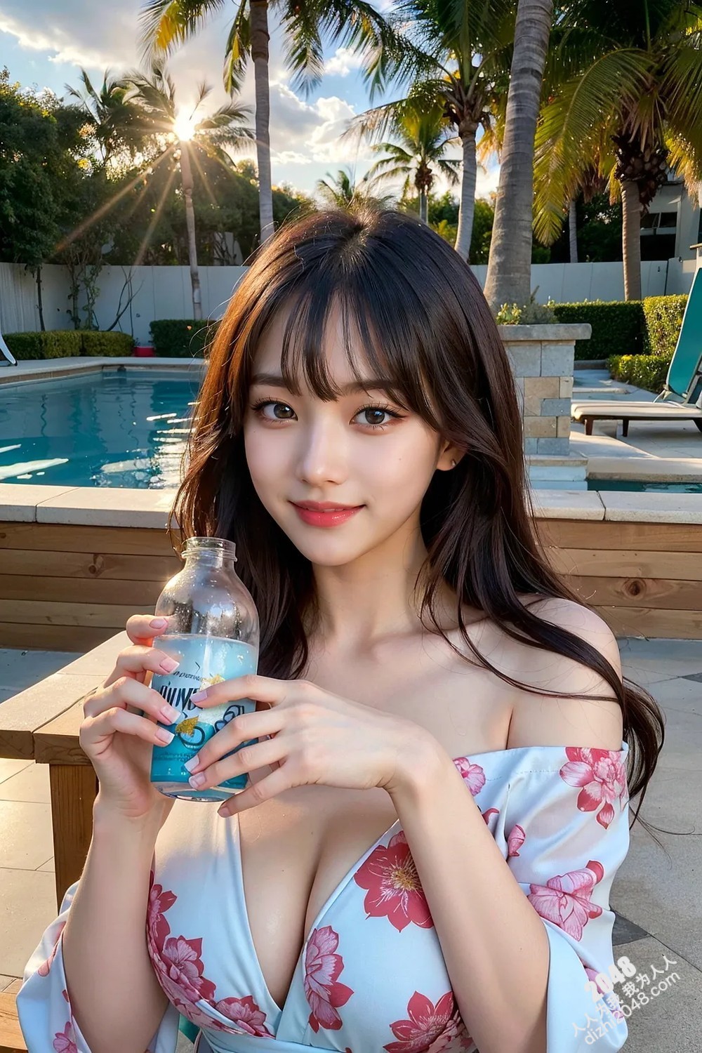 Rurina泳池边和服诱惑：比基尼下的极致曲线，诱人身材写真(15)
