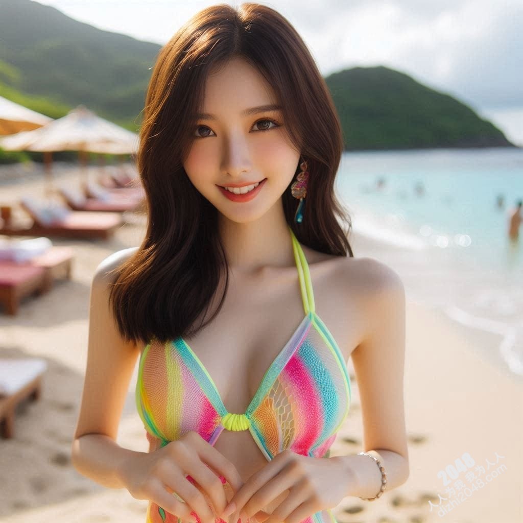 海滩艳遇：彩虹比基尼美女的夏日诱惑写真(5)