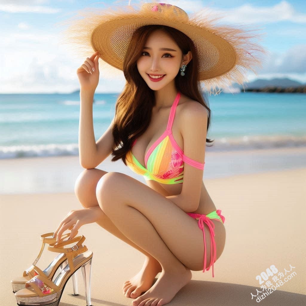 海滩艳遇：彩虹比基尼美女的夏日诱惑写真(9)
