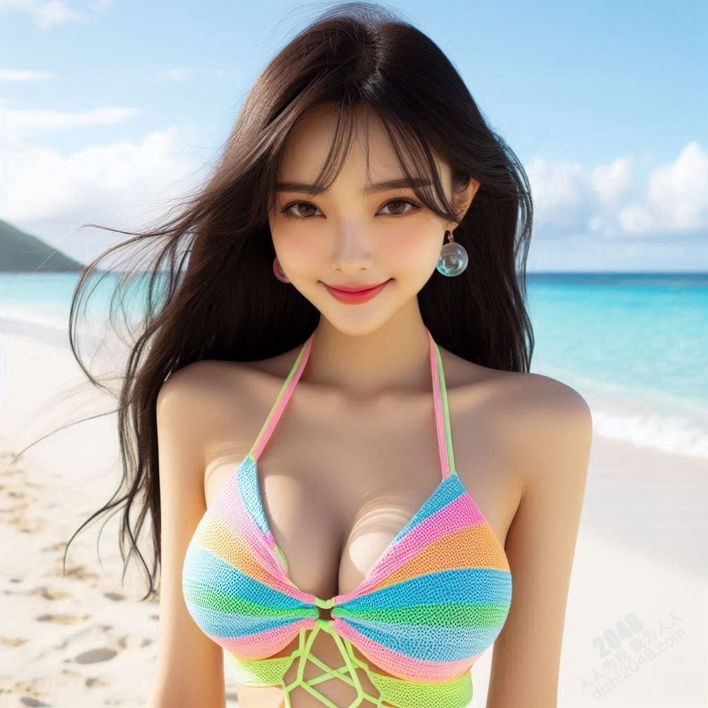 海滩艳遇：彩虹比基尼美女的夏日诱惑写真(20)