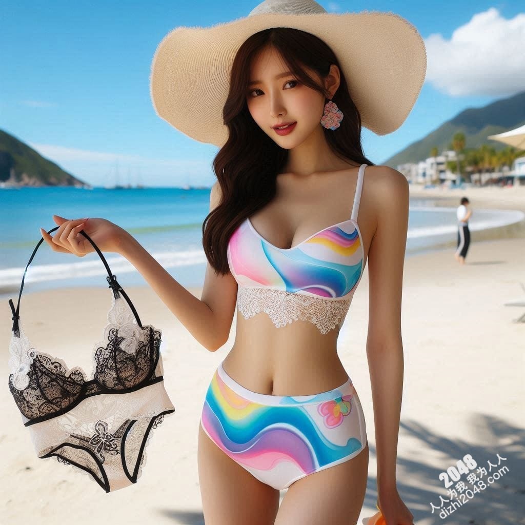 海滩尤物李诗情：彩虹比基尼下的曼妙曲线，性感撩人，让人心跳加速(5)