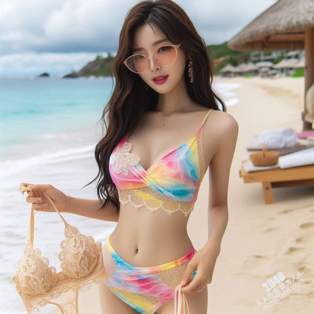 海滩尤物李诗情：彩虹比基尼下的曼妙曲线，性感撩人，让人心跳加速(13)