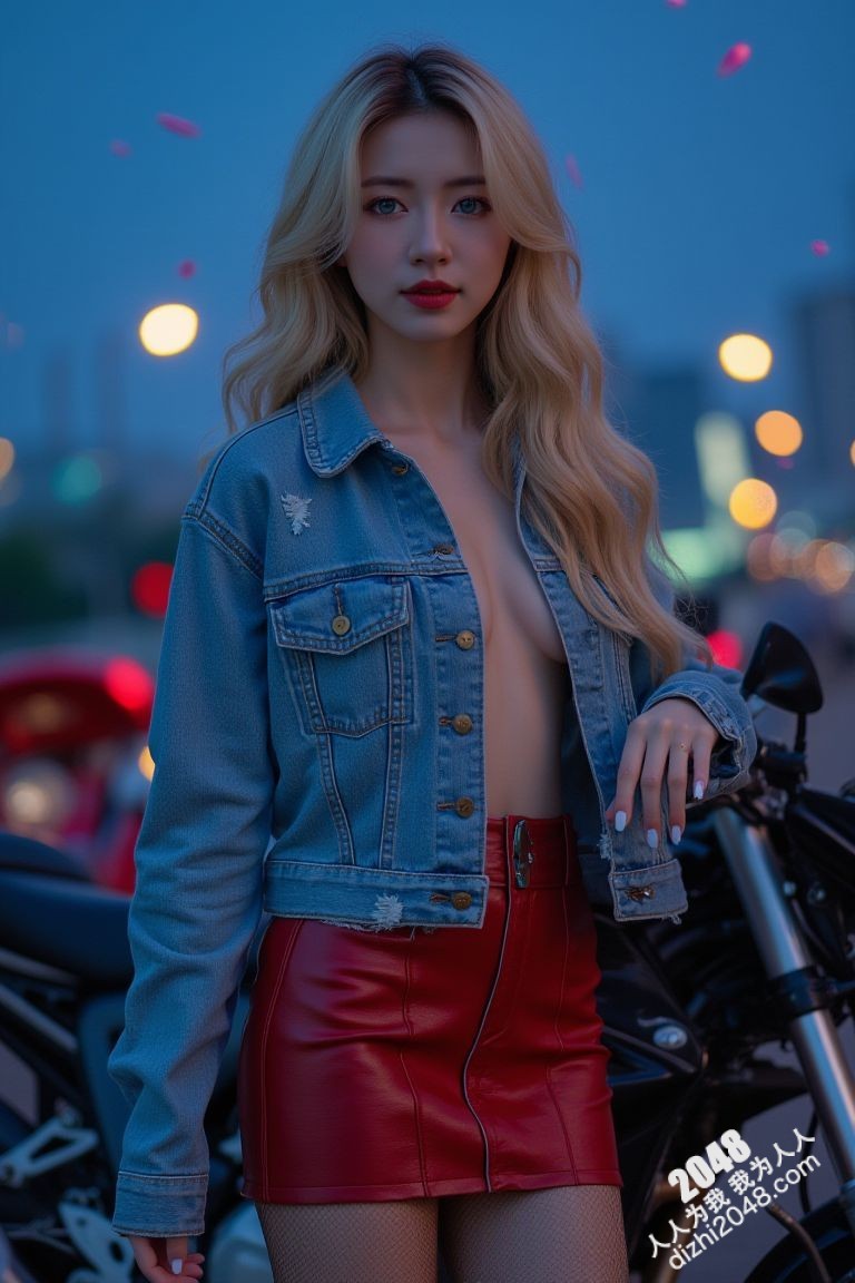 极品车模夜色魅影：性感红衣女郎与机车的激情碰撞(18)