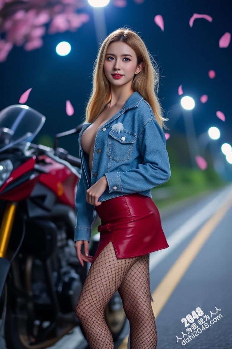 极品车模夜色魅影：性感红衣女郎与机车的激情碰撞(29)