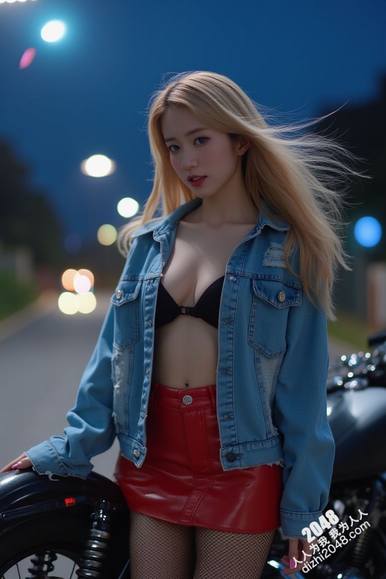 极品车模夜色魅影：性感红衣女郎与机车的激情碰撞(31)