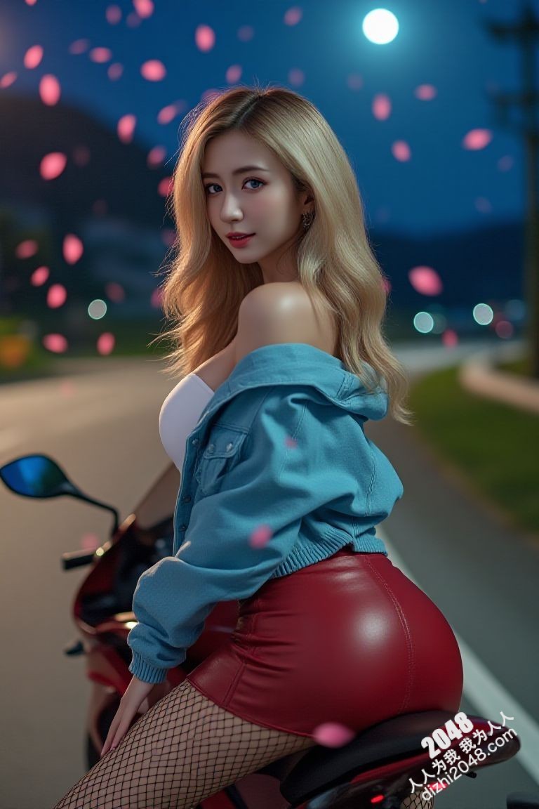 极品车模夜色魅影：性感红衣女郎与机车的激情碰撞(36)