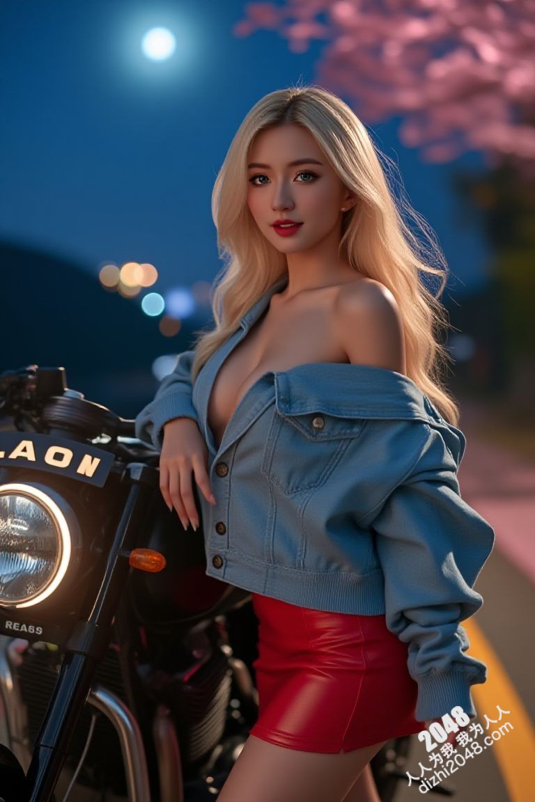 极品车模夜色魅影：性感红衣女郎与机车的激情碰撞(40)