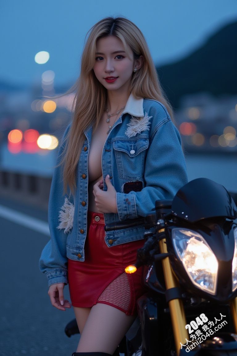 极品车模夜色魅影：性感红衣女郎与机车的激情碰撞(39)
