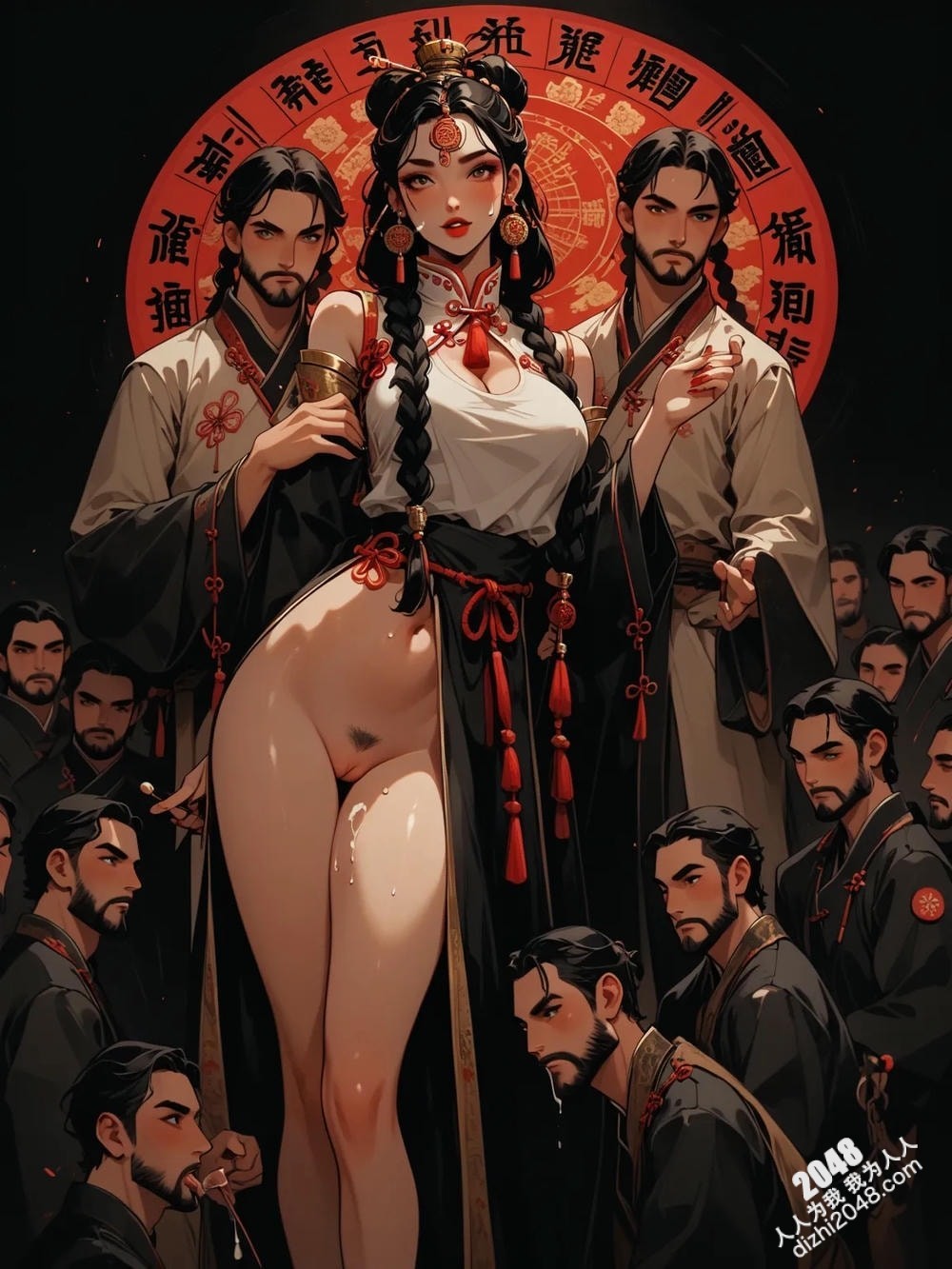 旗袍美人：青楼日常21，中式旗袍的极致诱惑，东方古典韵味的性感尤物，四个侍从环绕的暧昧场景，令人心跳加速的视觉盛宴(15)