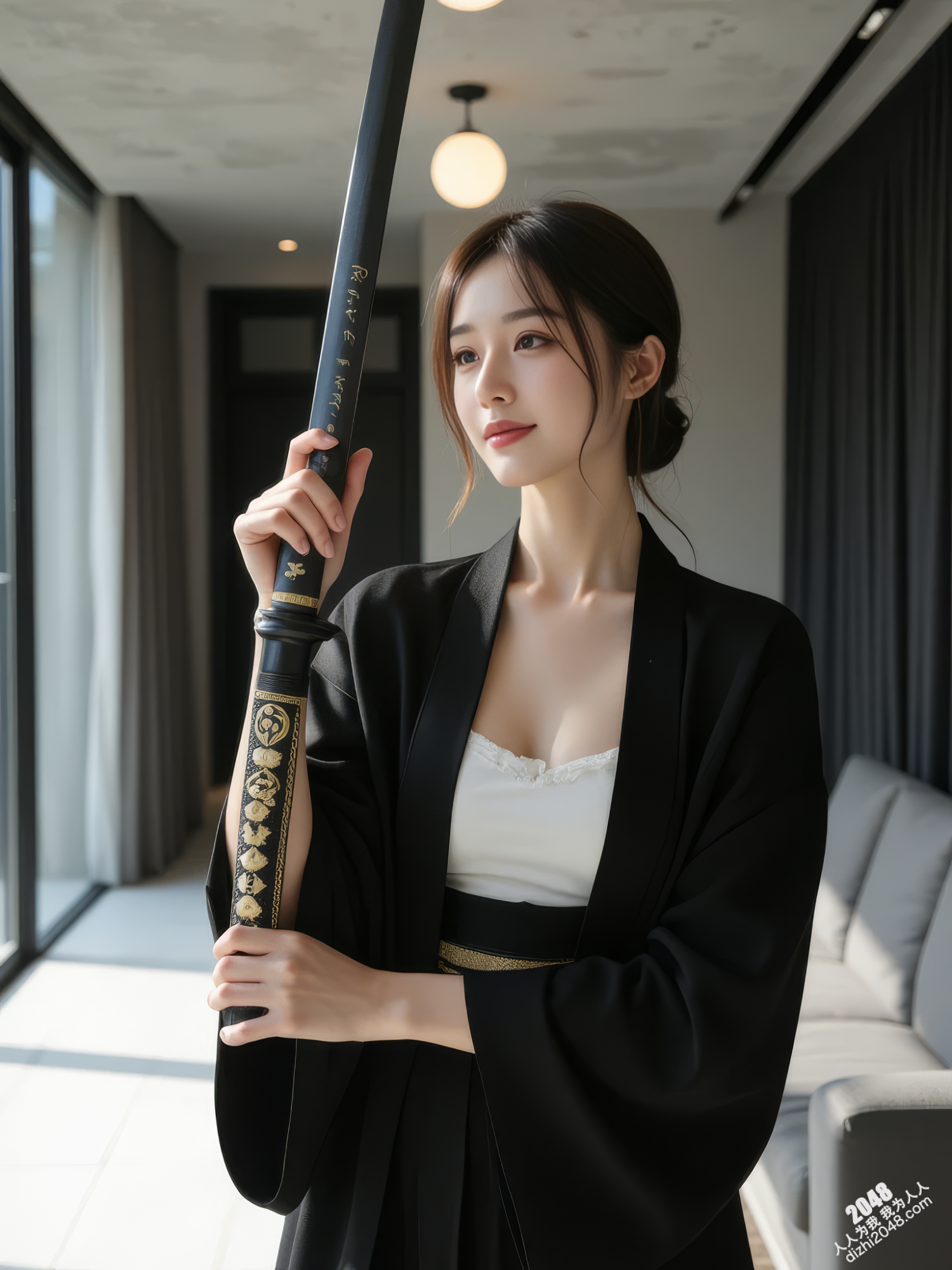 和服丽人持刀诱惑，都市侠女的神秘魅影(1)