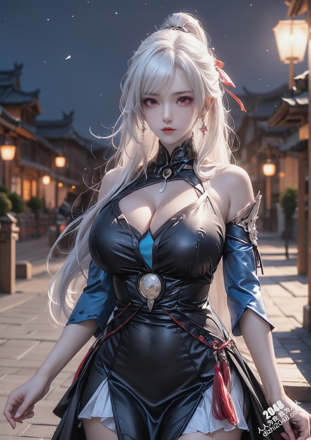 星穹铁道静流：月夜魅影，禁忌的诱惑。银发丽人，性感长袍，蒙眼神秘，东方古镇，致命吸引，禁忌之恋，角色扮演，COSPLAY(5)