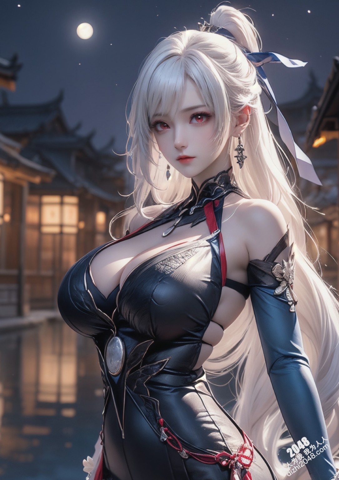 星穹铁道静流：月夜魅影，禁忌的诱惑。银发丽人，性感长袍，蒙眼神秘，东方古镇，致命吸引，禁忌之恋，角色扮演，COSPLAY(6)