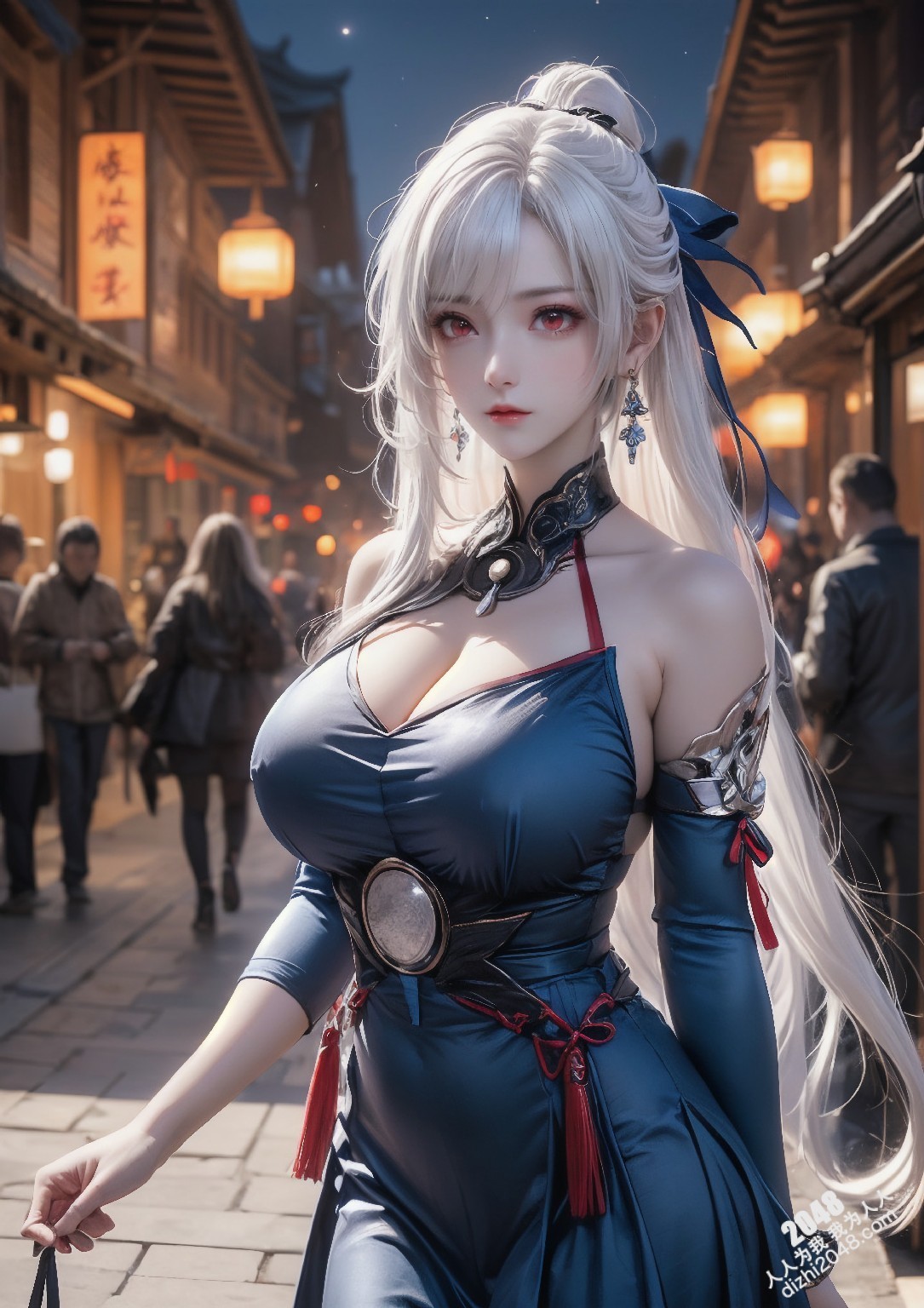 星穹铁道静流：月夜魅影，禁忌的诱惑。银发丽人，性感长袍，蒙眼神秘，东方古镇，致命吸引，禁忌之恋，角色扮演，COSPLAY(7)