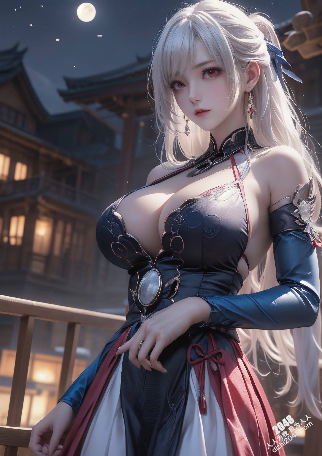 星穹铁道静流：月夜魅影，禁忌的诱惑。银发丽人，性感长袍，蒙眼神秘，东方古镇，致命吸引，禁忌之恋，角色扮演，COSPLAY(9)