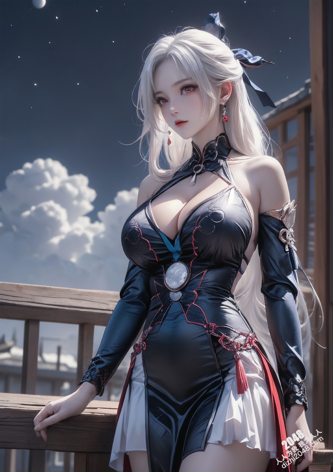 星穹铁道静流：月夜魅影，禁忌的诱惑。银发丽人，性感长袍，蒙眼神秘，东方古镇，致命吸引，禁忌之恋，角色扮演，COSPLAY(11)