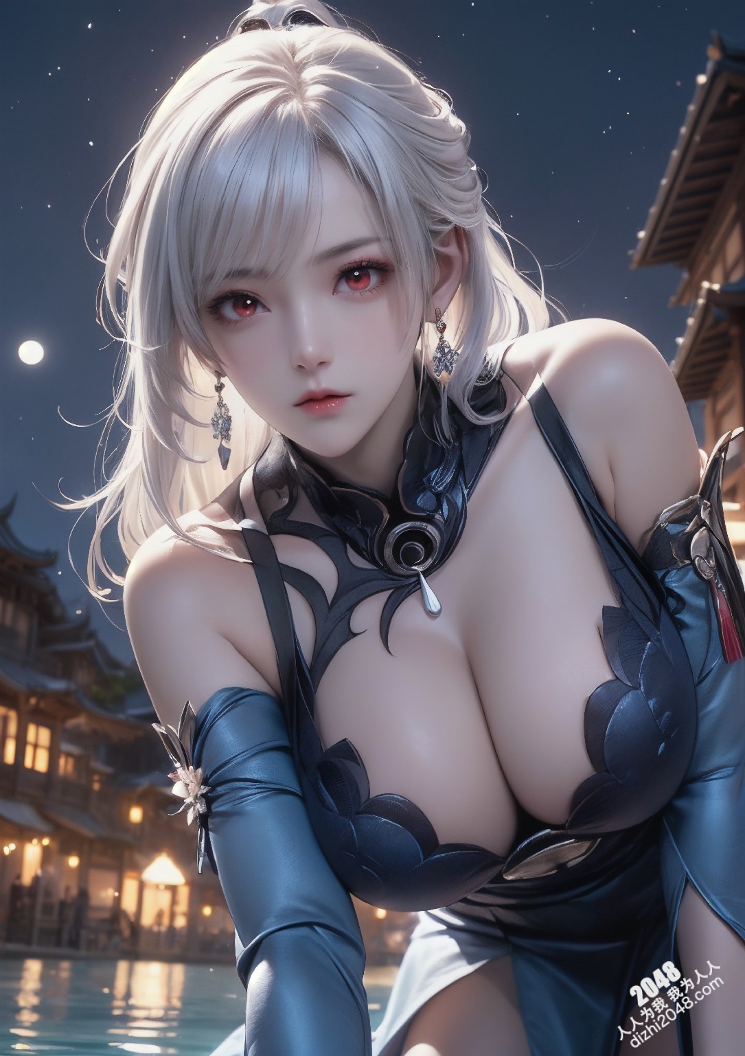 星穹铁道静流：月夜魅影，禁忌的诱惑。银发丽人，性感长袍，蒙眼神秘，东方古镇，致命吸引，禁忌之恋，角色扮演，COSPLAY(17)