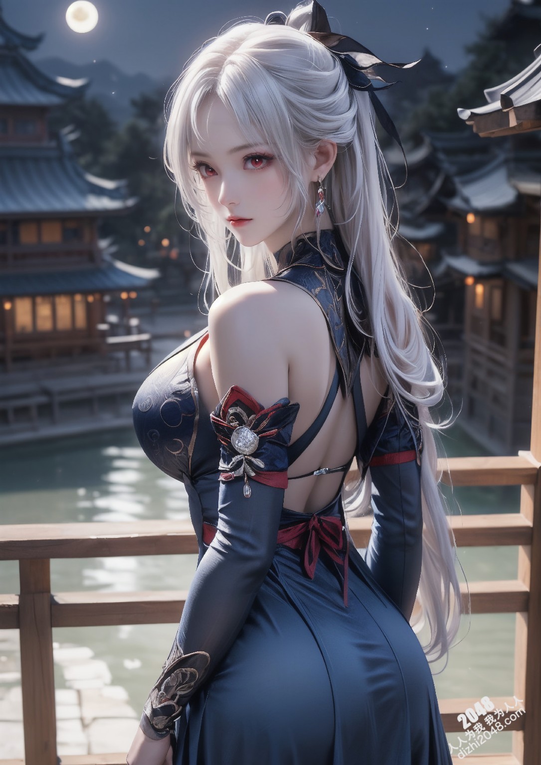 星穹铁道静流：月夜魅影，禁忌的诱惑。银发丽人，性感长袍，蒙眼神秘，东方古镇，致命吸引，禁忌之恋，角色扮演，COSPLAY(18)
