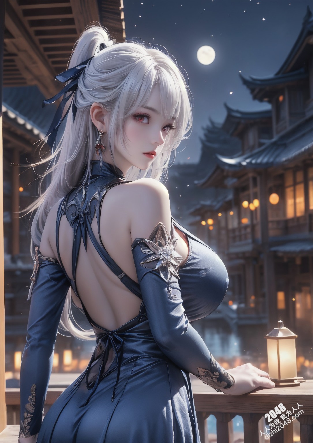 星穹铁道静流：月夜魅影，禁忌的诱惑。银发丽人，性感长袍，蒙眼神秘，东方古镇，致命吸引，禁忌之恋，角色扮演，COSPLAY(19)