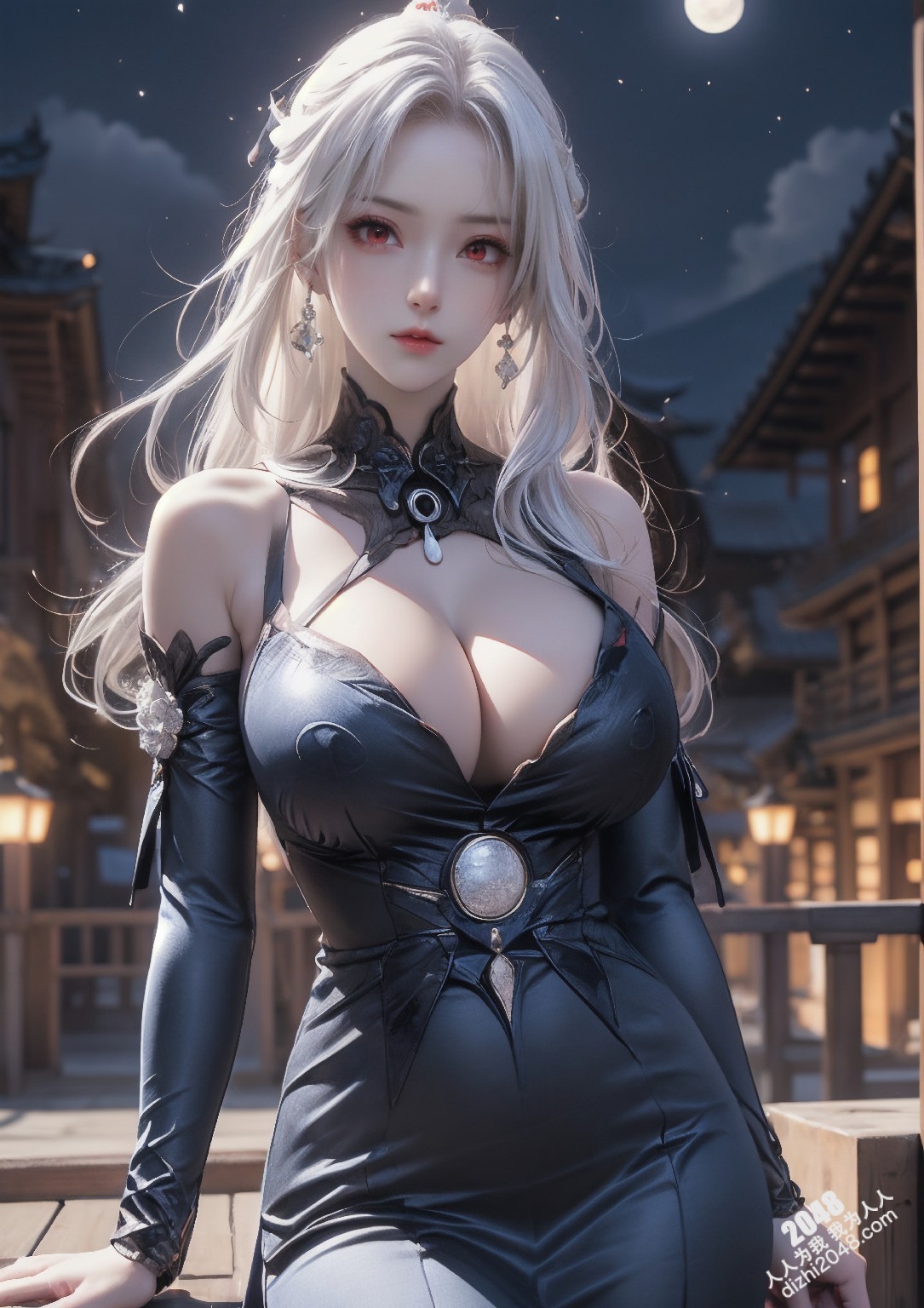 星穹铁道静流：月夜魅影，禁忌的诱惑。银发丽人，性感长袍，蒙眼神秘，东方古镇，致命吸引，禁忌之恋，角色扮演，COSPLAY(20)