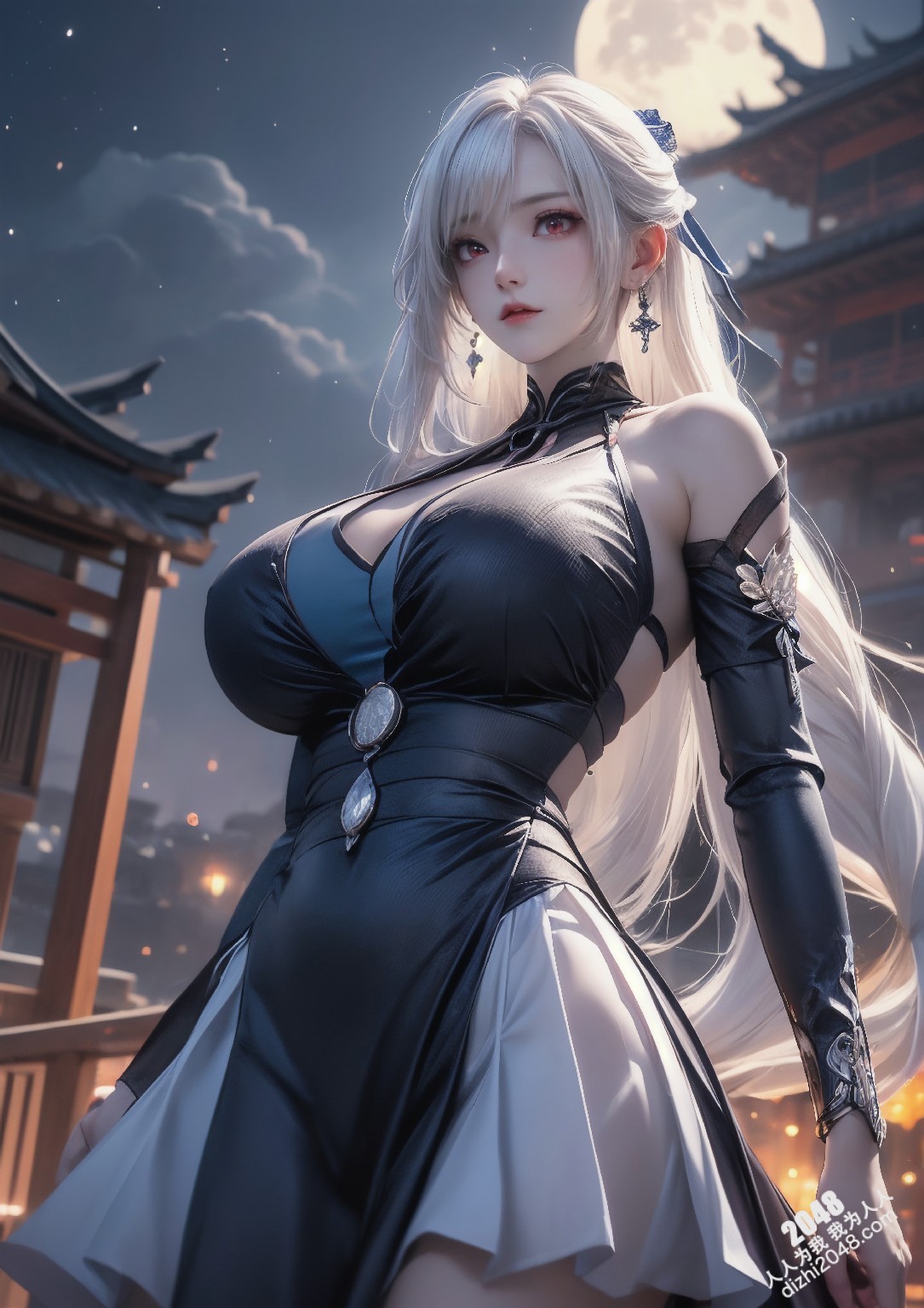 星穹铁道静流：月夜魅影，禁忌的诱惑。银发丽人，性感长袍，蒙眼神秘，东方古镇，致命吸引，禁忌之恋，角色扮演，COSPLAY(21)