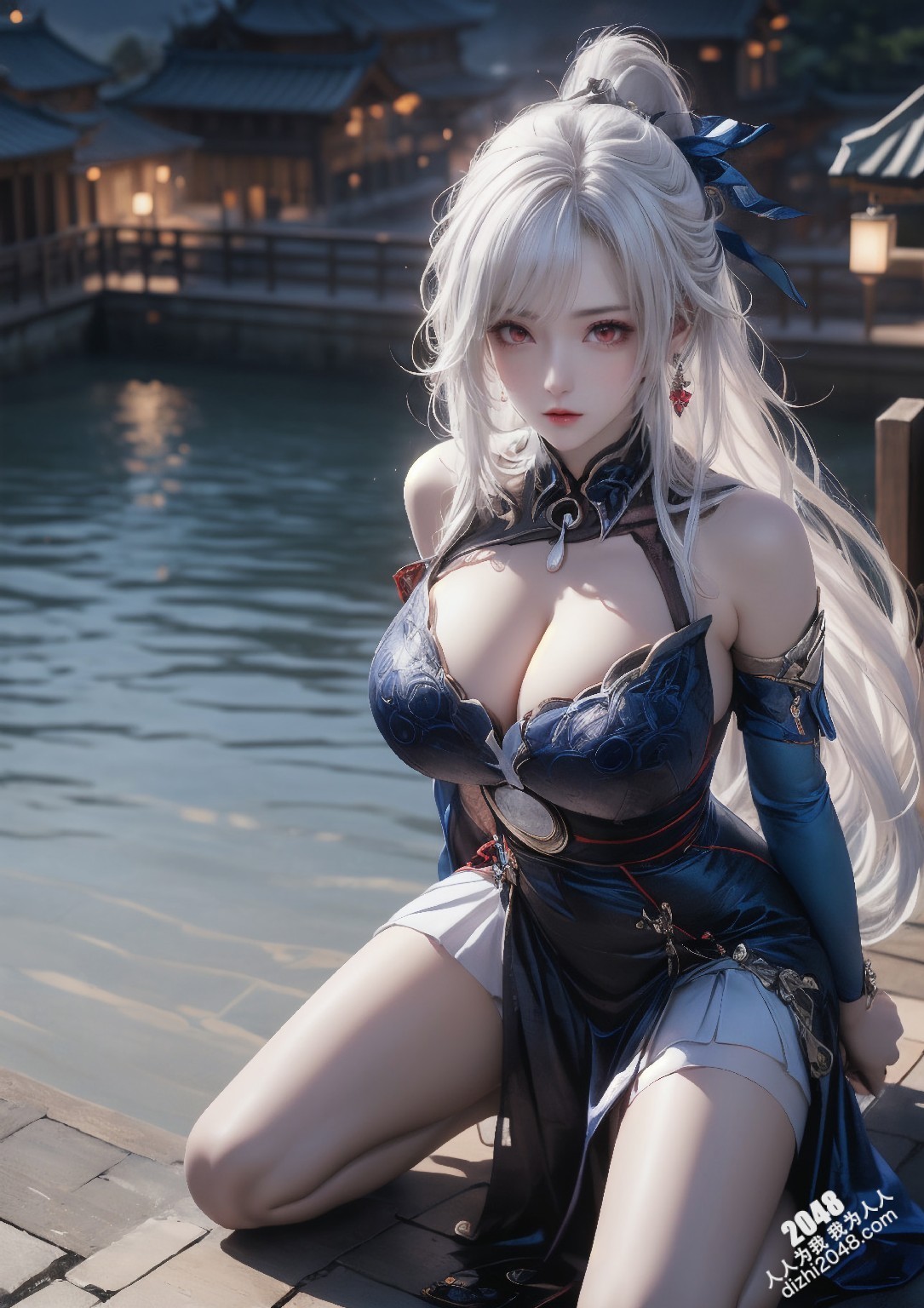 星穹铁道静流：月夜魅影，禁忌的诱惑。银发丽人，性感长袍，蒙眼神秘，东方古镇，致命吸引，禁忌之恋，角色扮演，COSPLAY(23)