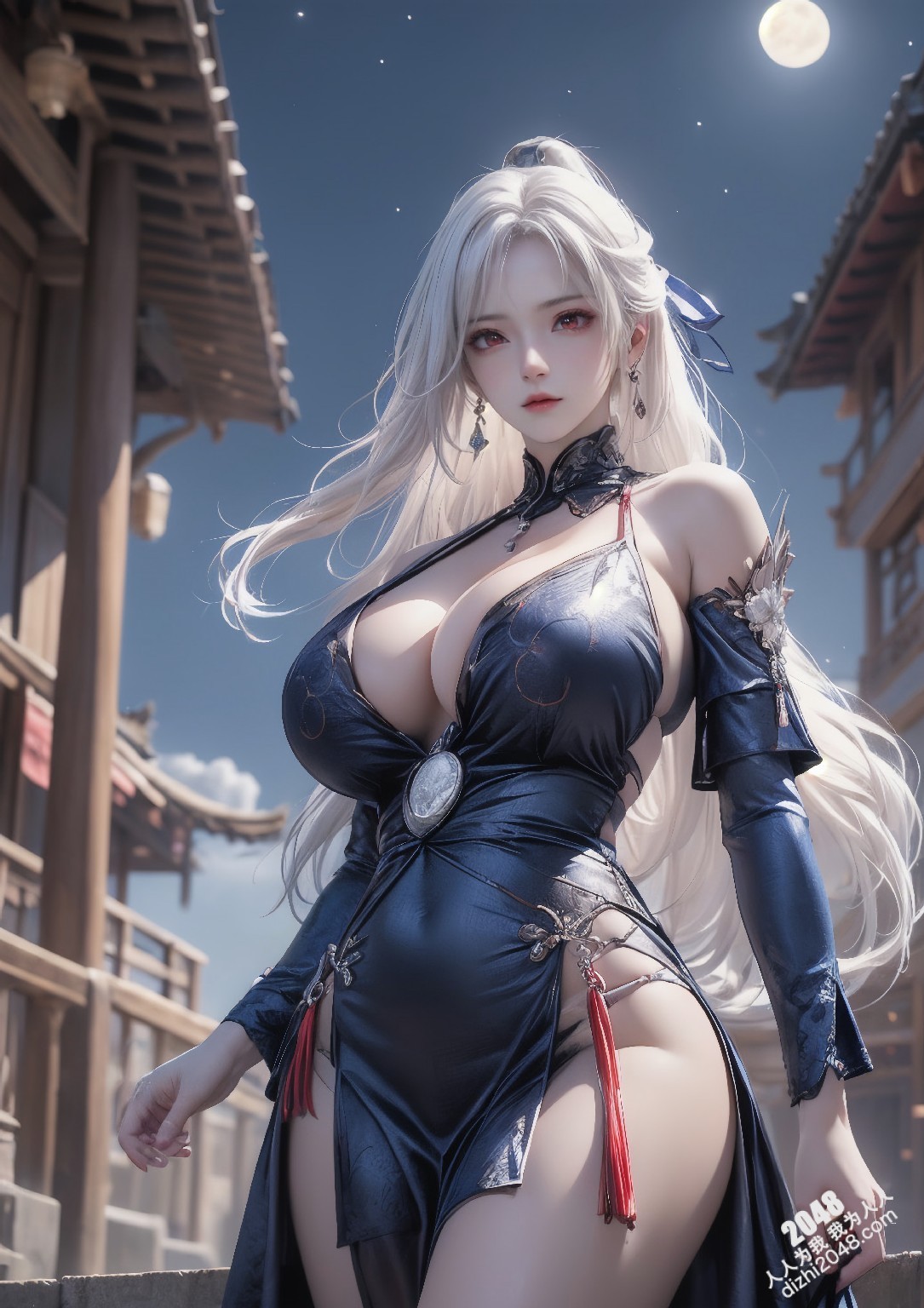 星穹铁道静流：月夜魅影，禁忌的诱惑。银发丽人，性感长袍，蒙眼神秘，东方古镇，致命吸引，禁忌之恋，角色扮演，COSPLAY(24)
