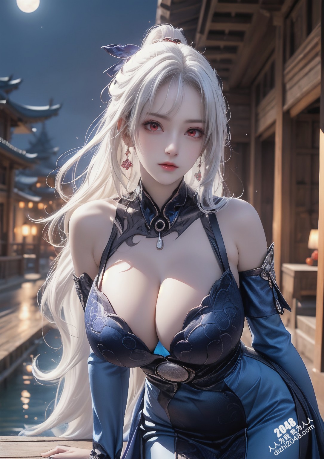 星穹铁道静流：月夜魅影，禁忌的诱惑。银发丽人，性感长袍，蒙眼神秘，东方古镇，致命吸引，禁忌之恋，角色扮演，COSPLAY(26)