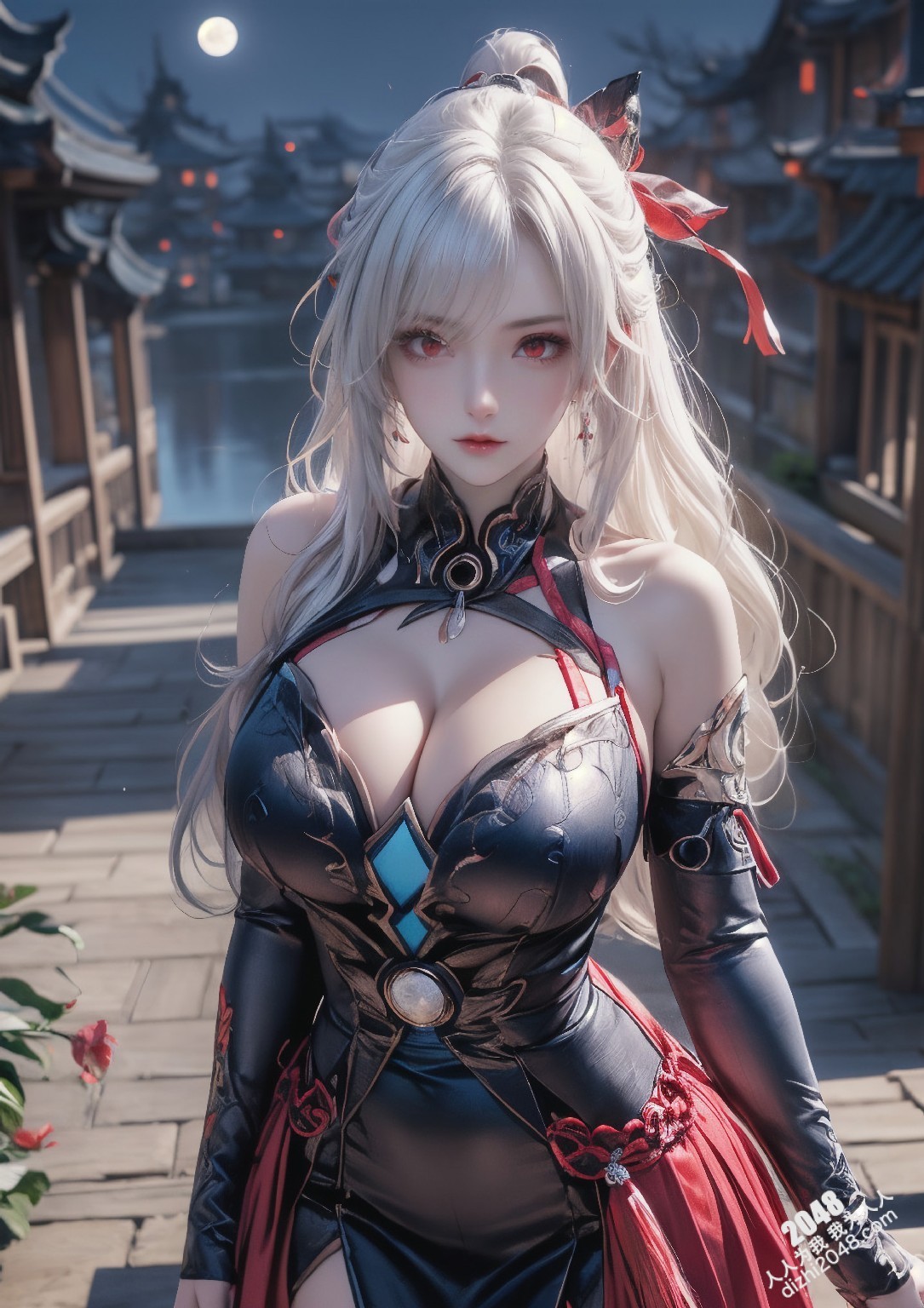 星穹铁道静流：月夜魅影，禁忌的诱惑。银发丽人，性感长袍，蒙眼神秘，东方古镇，致命吸引，禁忌之恋，角色扮演，COSPLAY(28)
