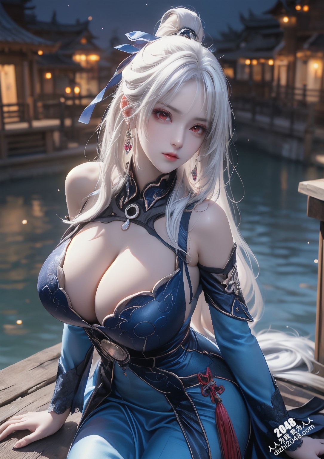 星穹铁道静流：月夜魅影，禁忌的诱惑。银发丽人，性感长袍，蒙眼神秘，东方古镇，致命吸引，禁忌之恋，角色扮演，COSPLAY(29)