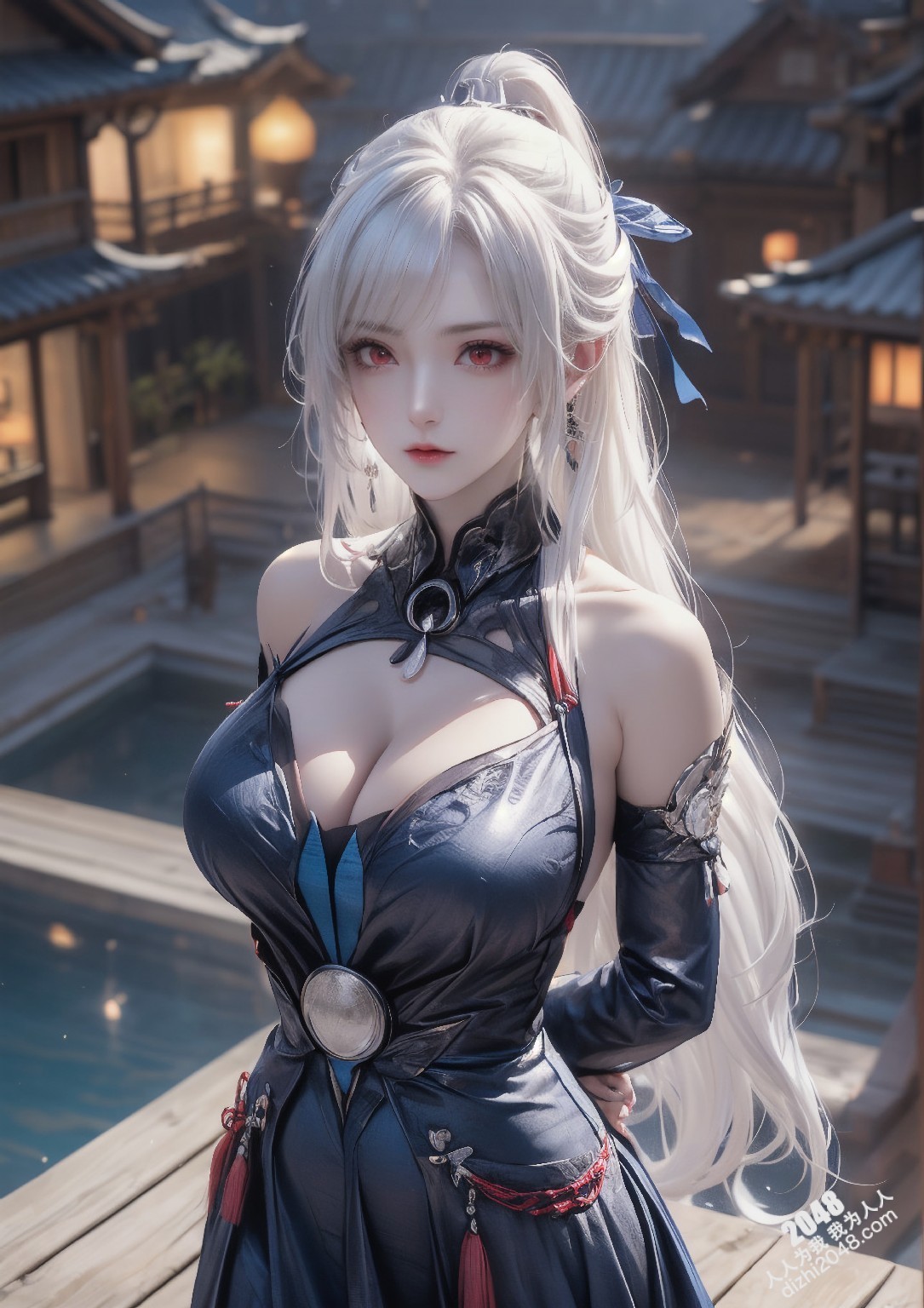 星穹铁道静流：月夜魅影，禁忌的诱惑。银发丽人，性感长袍，蒙眼神秘，东方古镇，致命吸引，禁忌之恋，角色扮演，COSPLAY(30)