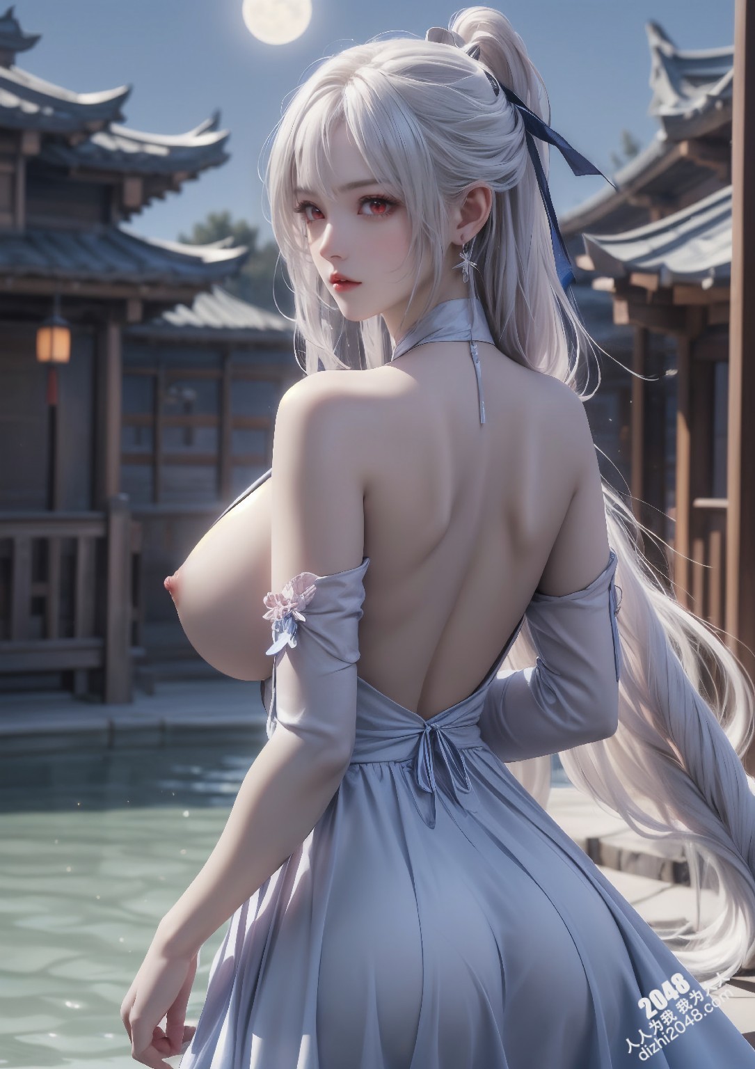 星穹铁道静流：月夜魅影，禁忌的诱惑。银发丽人，性感长袍，蒙眼神秘，东方古镇，致命吸引，禁忌之恋，角色扮演，COSPLAY(34)