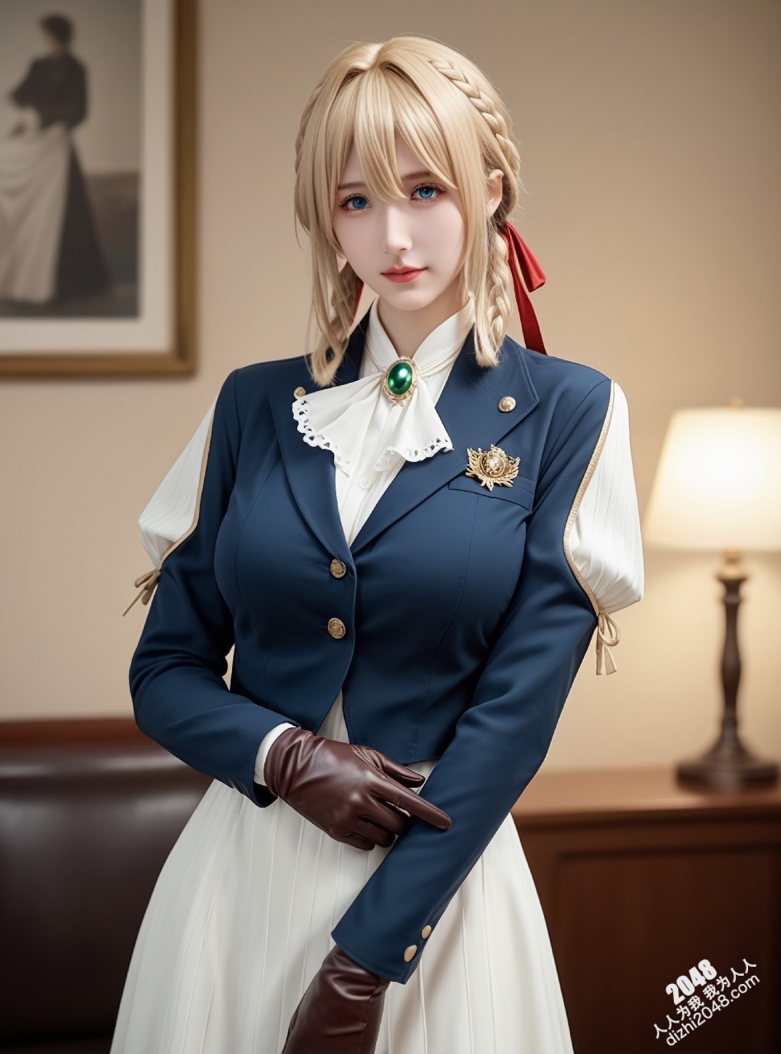 薇尔莉特cos：制服诱惑，蓝衣白衫下的曼妙曲线，纯洁与性感的完美结合