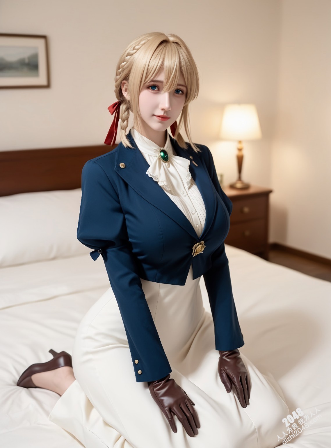 薇尔莉特cos：制服诱惑，蓝衣白衫下的曼妙曲线，纯洁与性感的完美结合(4)