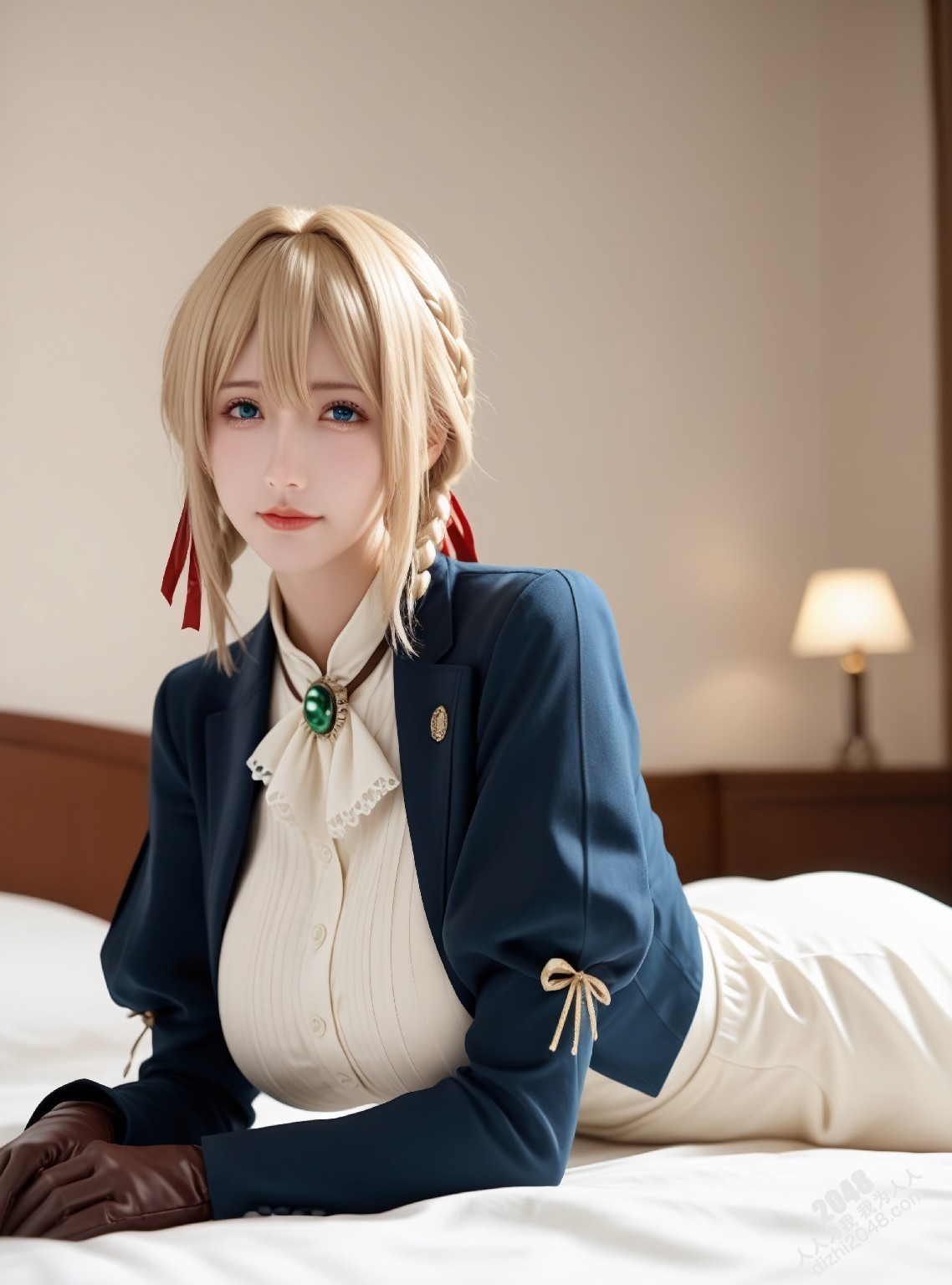 薇尔莉特cos：制服诱惑，蓝衣白衫下的曼妙曲线，纯洁与性感的完美结合(6)