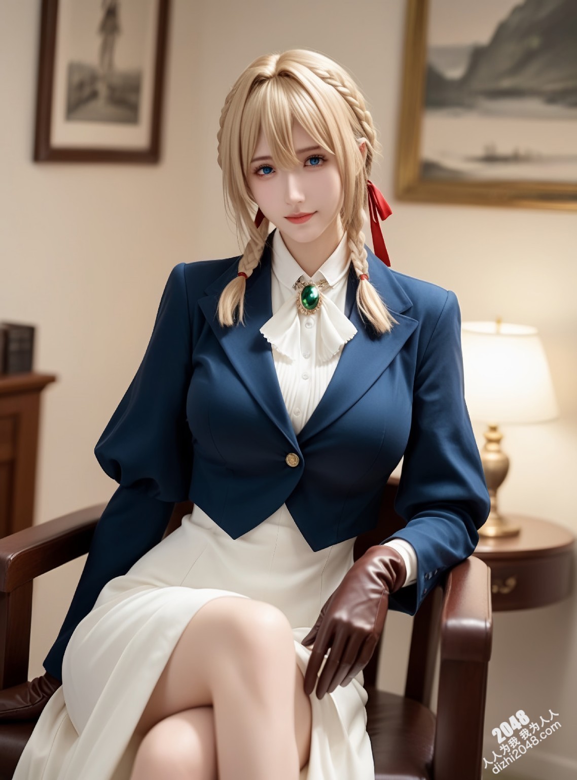 薇尔莉特cos：制服诱惑，蓝衣白衫下的曼妙曲线，纯洁与性感的完美结合(8)