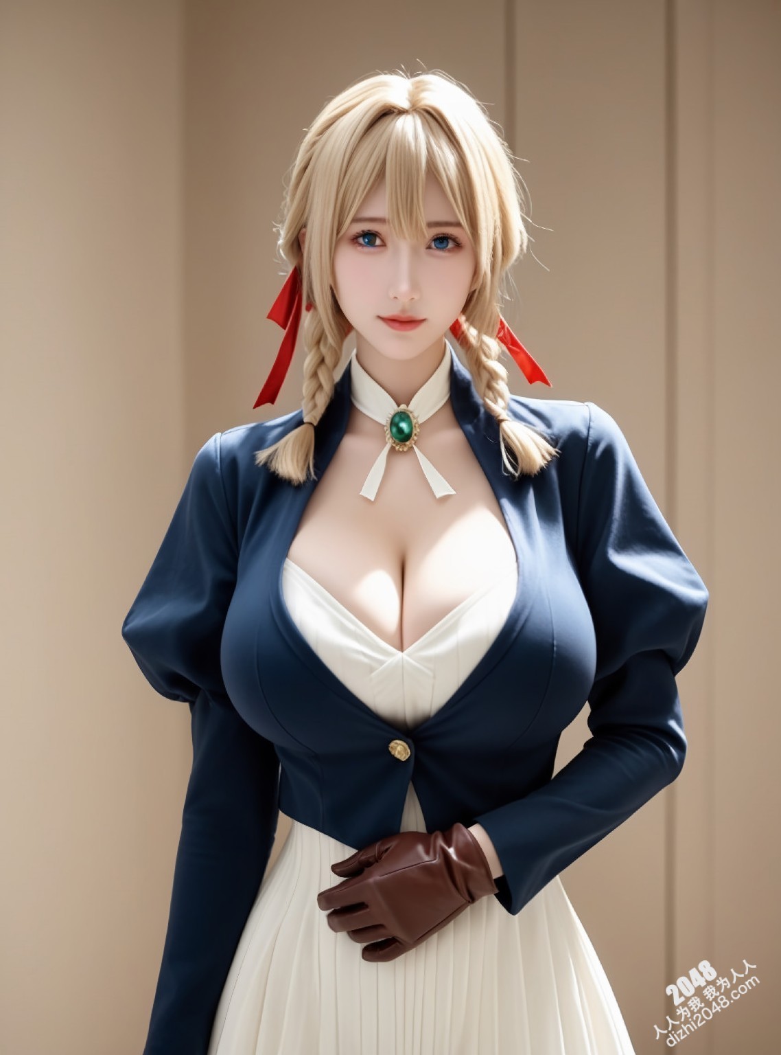 薇尔莉特cos：制服诱惑，蓝衣白衫下的曼妙曲线，纯洁与性感的完美结合(11)