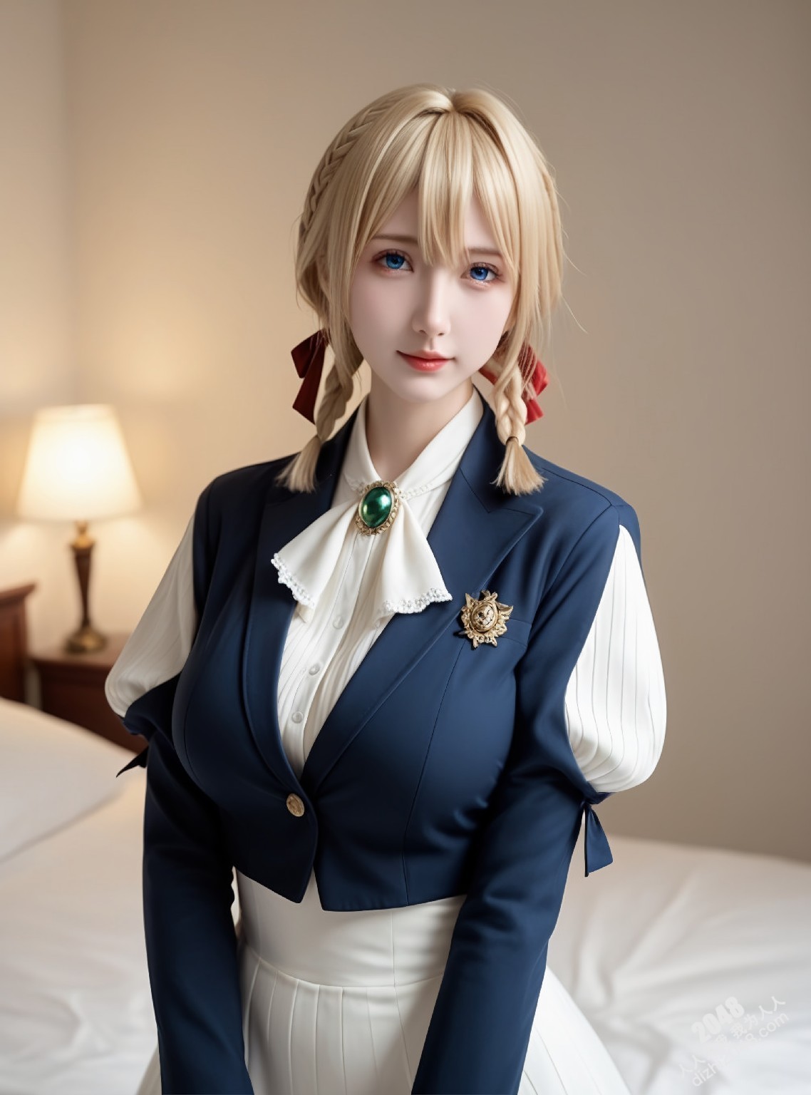 薇尔莉特cos：制服诱惑，蓝衣白衫下的曼妙曲线，纯洁与性感的完美结合(12)
