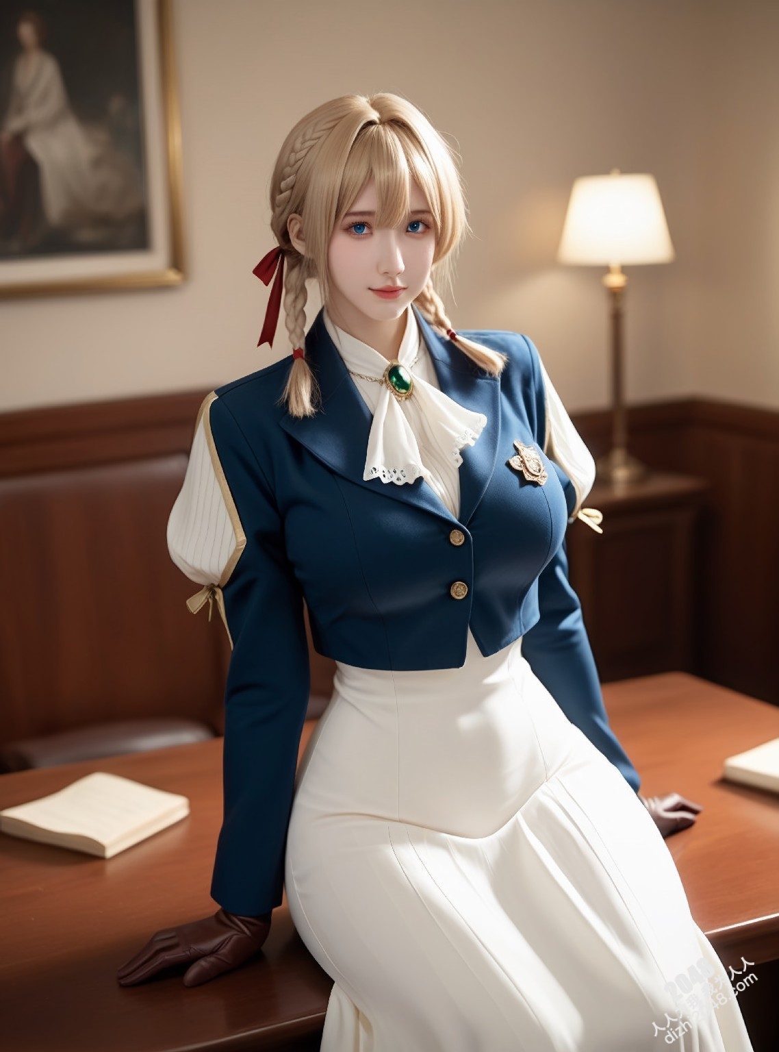 薇尔莉特cos：制服诱惑，蓝衣白衫下的曼妙曲线，纯洁与性感的完美结合(15)