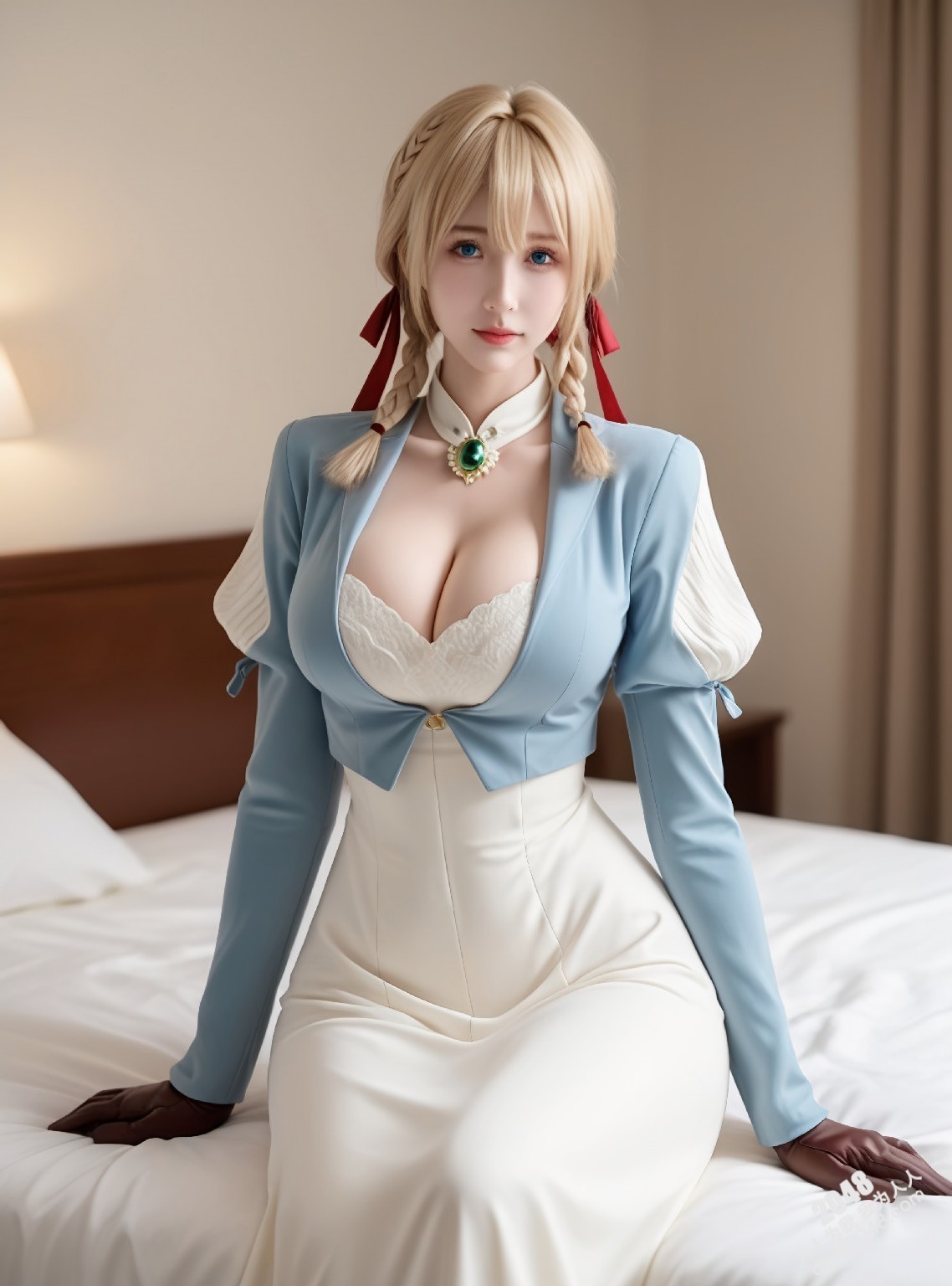 薇尔莉特cos：制服诱惑，蓝衣白衫下的曼妙曲线，纯洁与性感的完美结合(18)