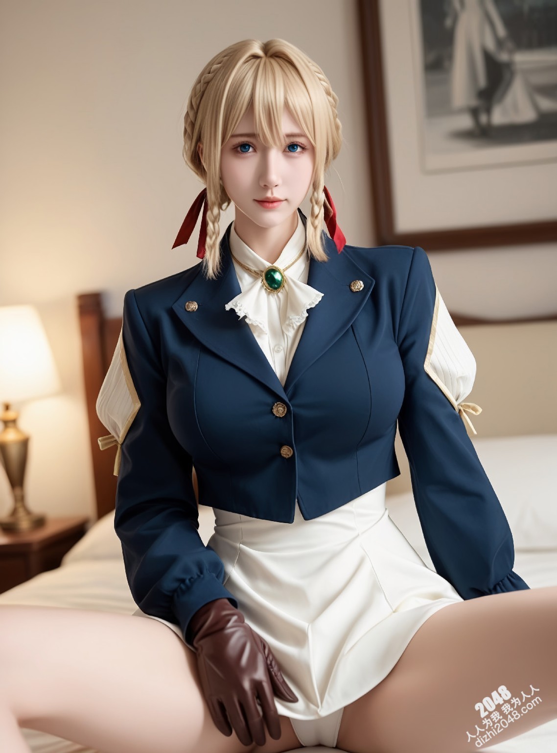 薇尔莉特cos：制服诱惑，蓝衣白衫下的曼妙曲线，纯洁与性感的完美结合(21)