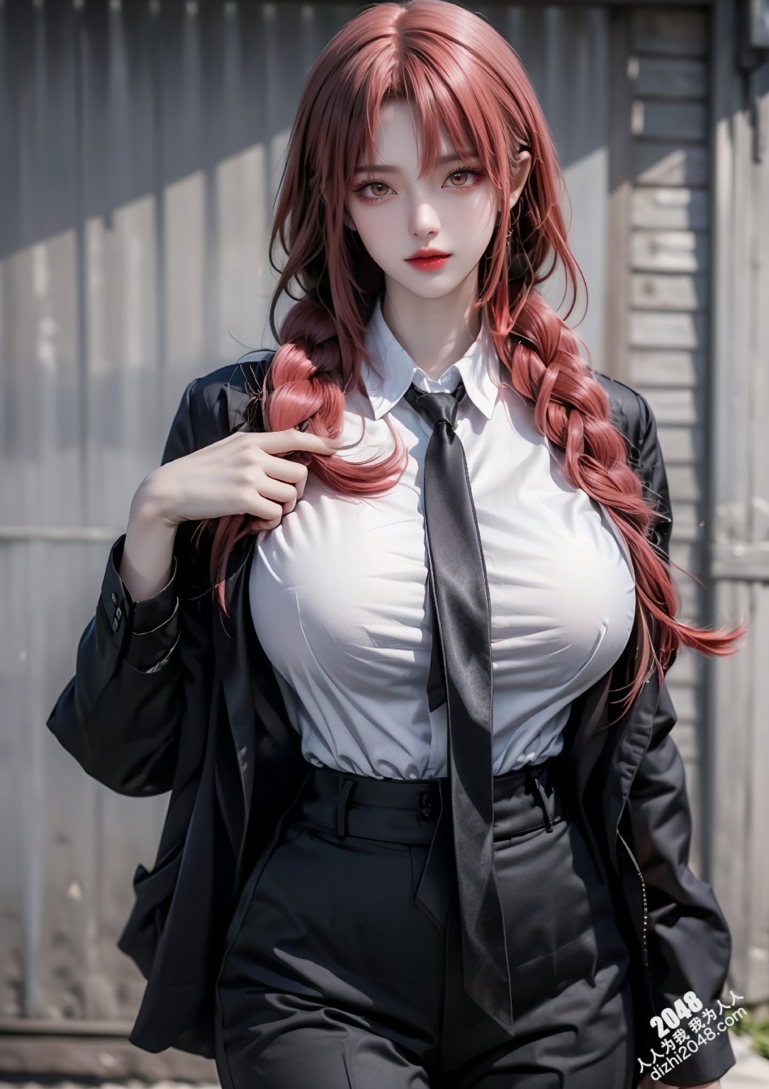 玛奇玛的制服诱惑：火红长发下的极致魅惑