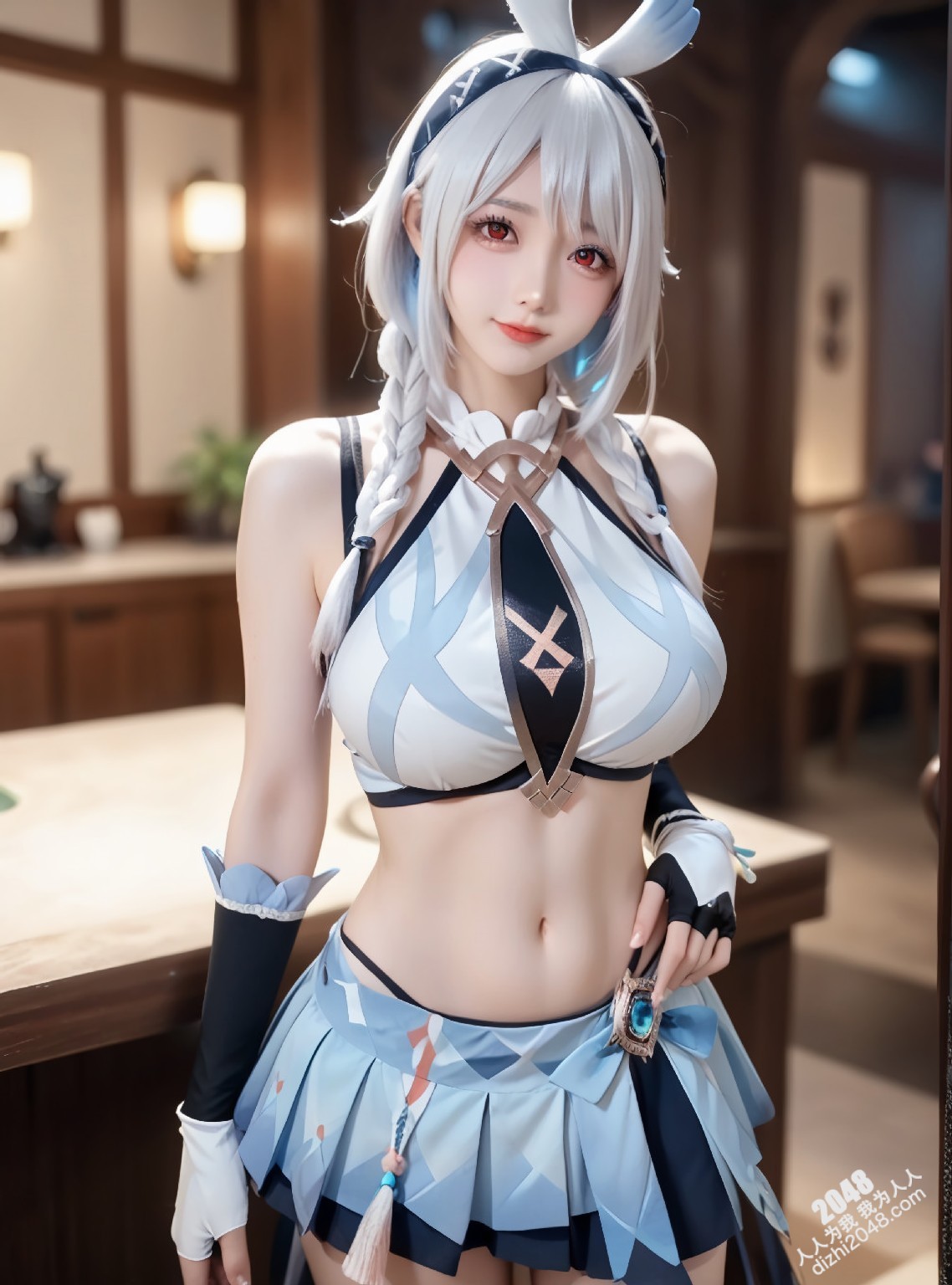 玛拉妮-原神cos：白丝兔女郎的诱惑，令人心动的原神角色扮演